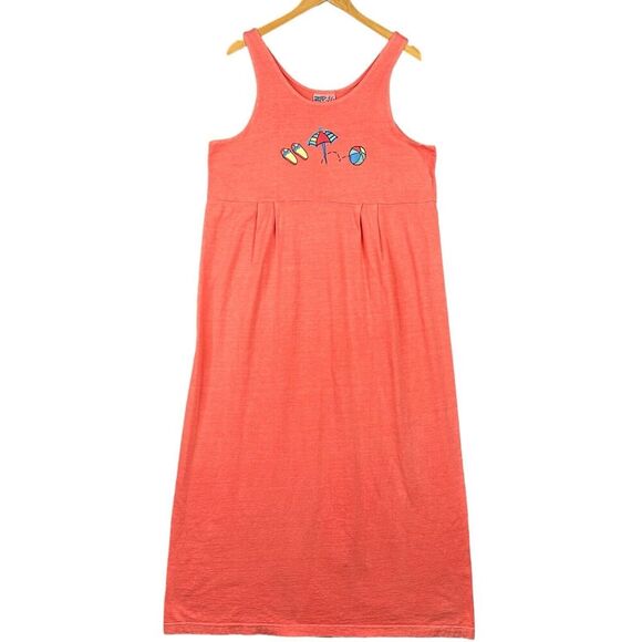 VTG Zip Code Maxi Dress Womens Sz Large Orange Sleeveless Embroidered Beach USA - Picture 10 of 10